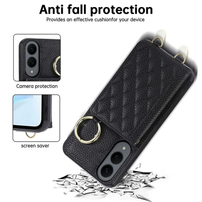 A-One Brand - Galaxy S25 Edge Mobilskal Korthållare Kickstand Rhombus - Svart