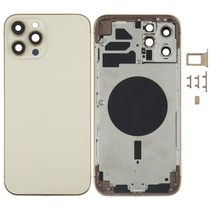 UTGATT1 - iPhone 12 Pro Max Komplett Baksida i Glas med Ram - Guld