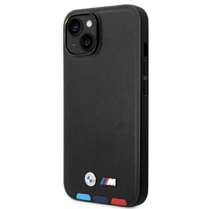 BMW - BMW iPhone 14 Skal Läder Stamp Tricolor - Svart