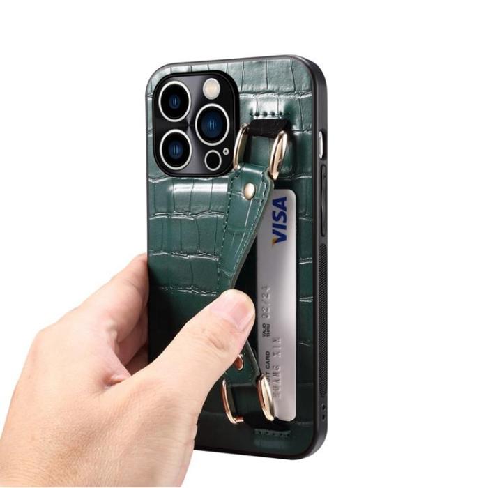 OEM - iPhone 14 Pro Skal Korthållare Crocodile - Grön