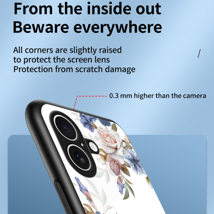 A-One Brand - iPhone 17 Mobilskal Floral Pattern TPU + Härdat Glas - Rosa