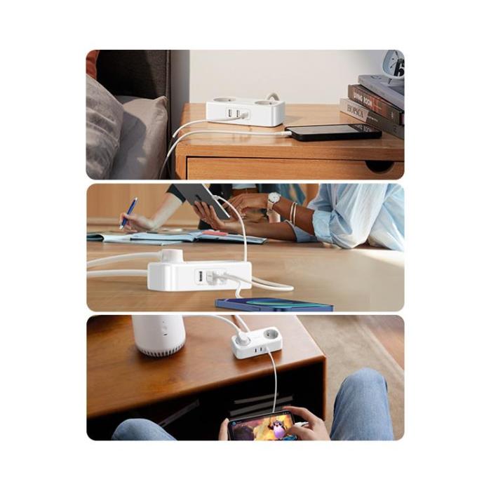 Ugreen - Ugreen Grenuttag Förlängningssladd med 2x USB Portar 1x USB-C - Svart