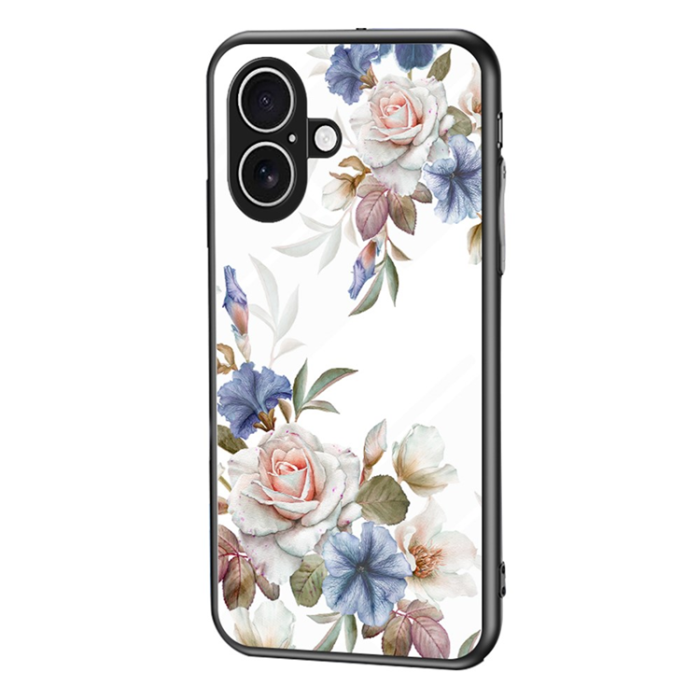 A-One Brand - iPhone 17 Mobilskal Floral Pattern TPU + Härdat Glas - Vit