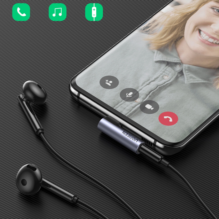 Ugreen - Ugreen Vinklad Audio Adapter USB-C till Miniuttag 3.5 mm - Grå