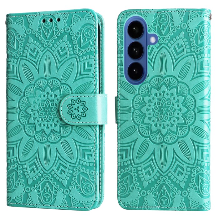 A-One Brand - Galaxy S26/S26 Pro Plånboksfodral Sunflower Imprint Läder - Grön