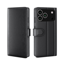 A-One Brand - iPhone 17 Pro Plånboksfodral Äkta Läder - Svart