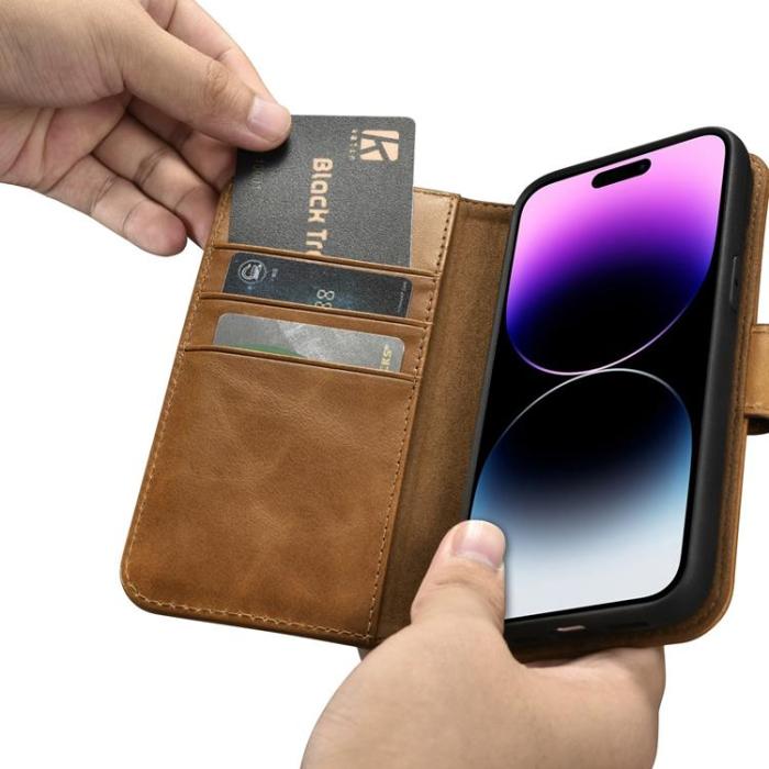 Dux Ducis - iCarer iPhone 14 Pro Max Plånboksfodral Äkta Läder 2in1 Anti-RFID - Brun