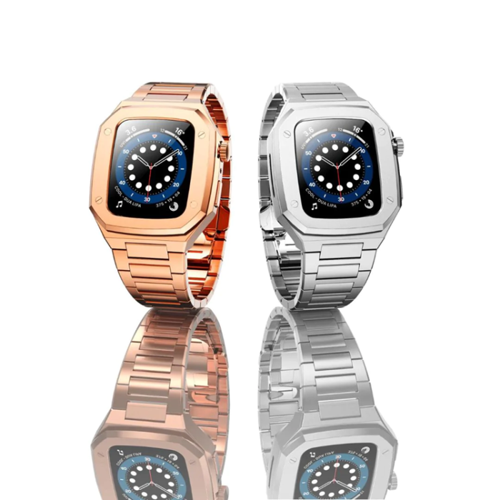 A-One Brand - Apple Watch 4/5/6/7/8/SE (44/45mm) Luxury Band Armor Stainless Steel - Silver