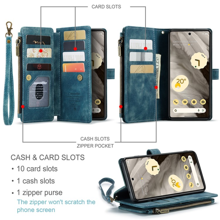 Caseme - CASEME Google Pixel 7A Plånboksfodral C30 Zipper - Blå