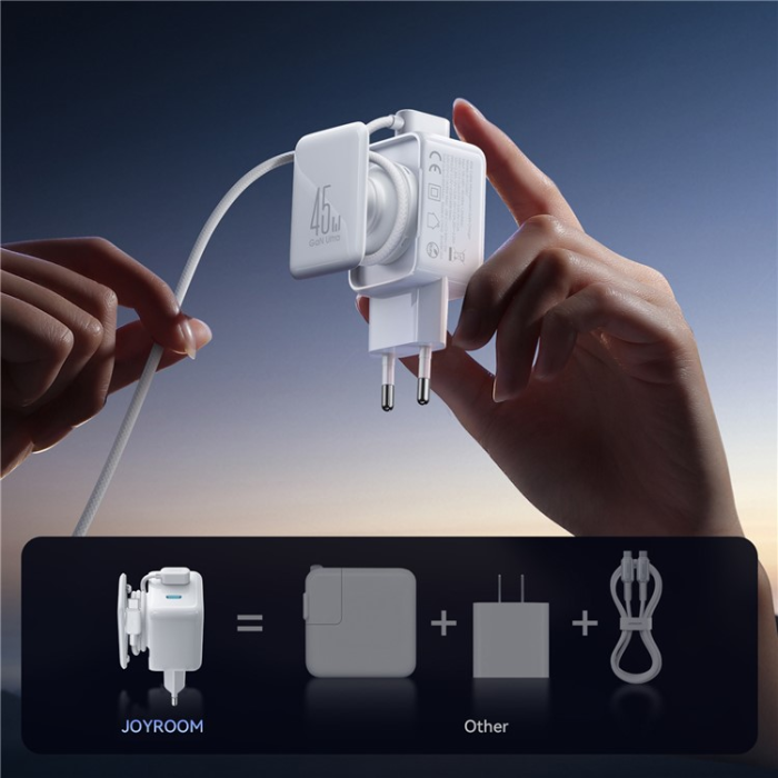 Joyroom - JOYROOM Snabbladdare 45W 2x USB-C Infällbar USB-C Kabel EU