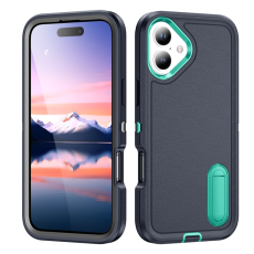 A-One Brand - iPhone 17 Mobilskal Kickstand Silikon - Mörkblå/ljusgrön