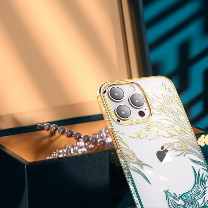 Kingxbar - Kingxbar iPhone 14 Mobilskal Luxury Crystals - Guld/Blå