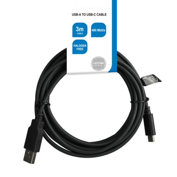 UTGATT1 - Deltaco USB-A till USB-C Kabel LSZH 3m - Svart