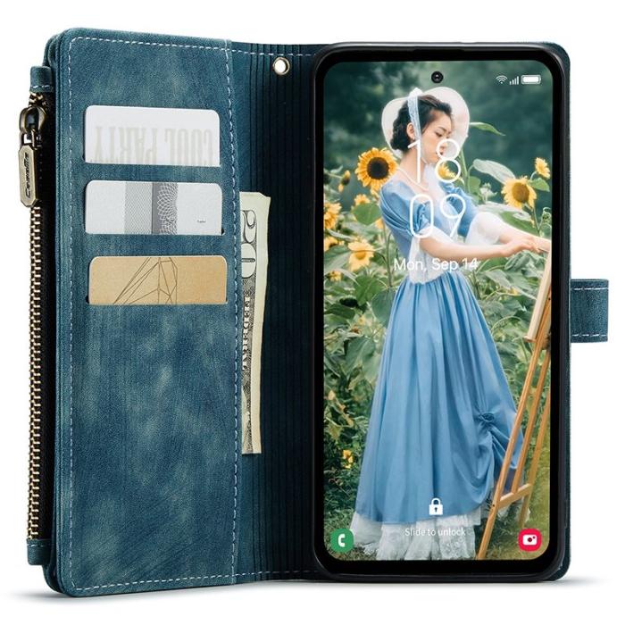 Caseme - CASEME Konstläder Plånboksfodral för Samsung Galaxy S23 FE med Rem - Blå