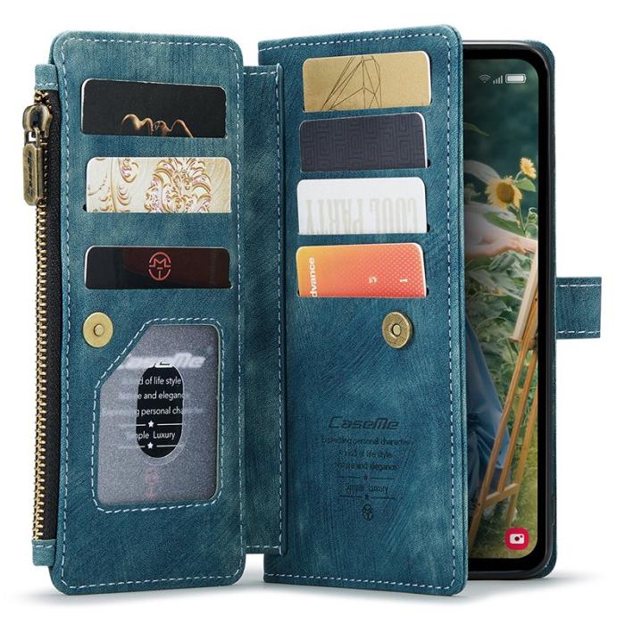 Caseme - CASEME Konstläder Plånboksfodral för Samsung Galaxy S23 FE med Rem - Blå