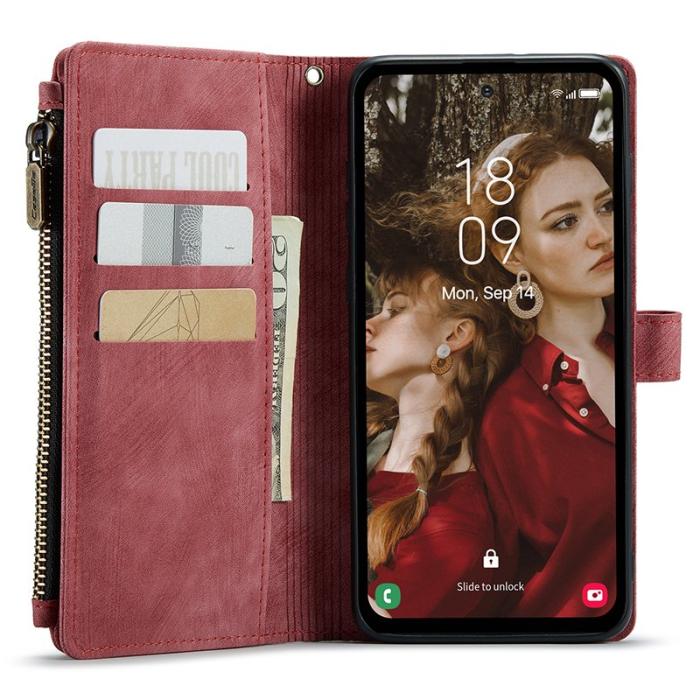 Caseme - CASEME Konstläder Plånboksfodral för Samsung Galaxy S23 FE med Rem - Röd