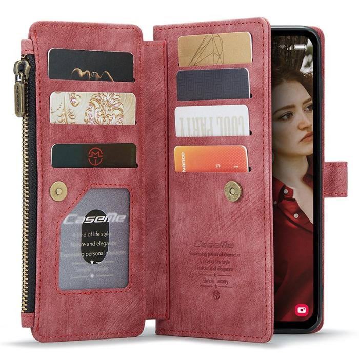 Caseme - CASEME Konstläder Plånboksfodral för Samsung Galaxy S23 FE med Rem - Röd