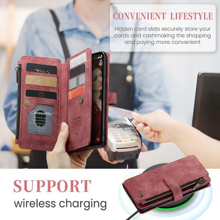 Caseme - CASEME Konstläder Plånboksfodral för Samsung Galaxy S23 FE med Rem - Röd