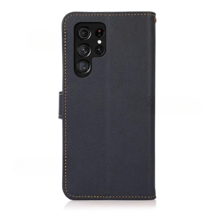 KHAZNEH - KHAZNEH Galaxy S22 Ultra Plånboksfodral Äkta Läder - Blå