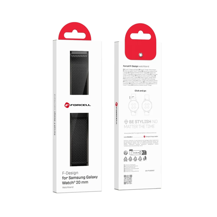 Forcell - Forcell Galaxy Watch 20mm Armband Magnetic Steel - Svart