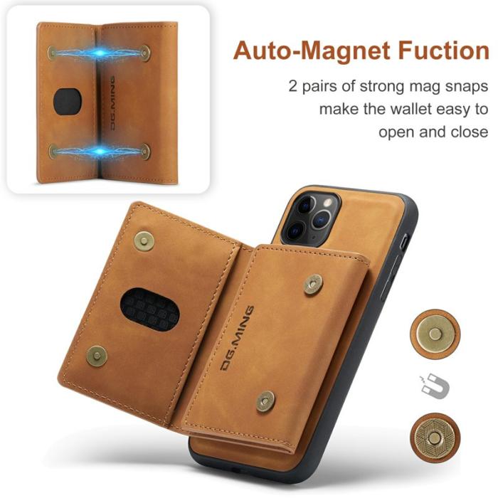DG.MING - DG.MING 2-i-1 Konstläder Plånboksfodral för iPhone 11 Pro Max - Brun