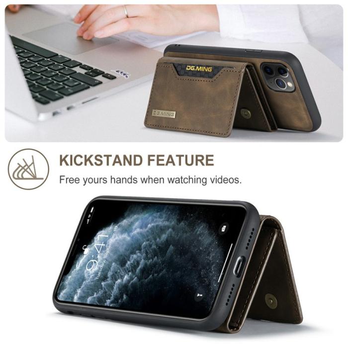 DG.MING - DG.MING 2-i-1 Konstläder Plånboksfodral för iPhone 11 Pro Max - Brun