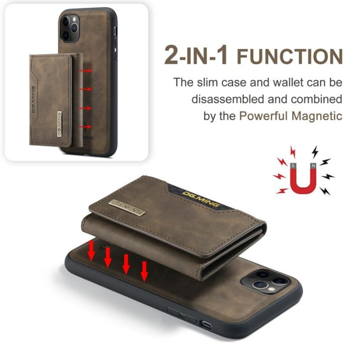 DG.MING - DG.MING 2-i-1 Konstläder Plånboksfodral för iPhone 11 Pro Max - Brun