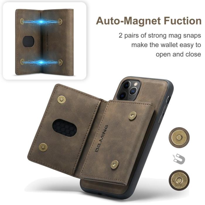 DG.MING - DG.MING 2-i-1 Konstläder Plånboksfodral för iPhone 11 Pro Max - Brun