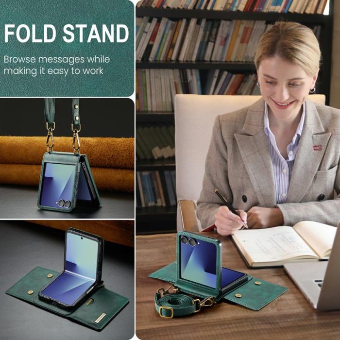 DG.MING - DG.MING M6 Series Konstläder Plånboksfodral för Samsung Galaxy Z Flip7 5G - Grön