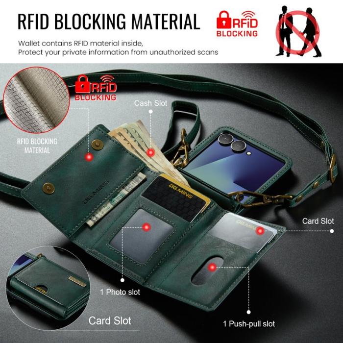 DG.MING - DG.MING M6 Series Konstläder Plånboksfodral för Samsung Galaxy Z Flip7 5G - Grön