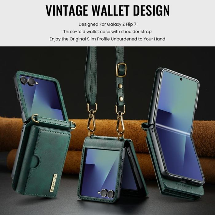 DG.MING - DG.MING M6 Series Konstläder Plånboksfodral för Samsung Galaxy Z Flip7 5G - Grön