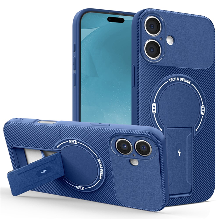 iPhone 17 Mobilskal MagSafe Kickstand Carbon Fiber - Blå | 2353 | AlltMobil