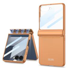 GKK - GKK Samsung Galaxy Z Flip7 Fodral &Auml;kta l&auml;der - Orange
