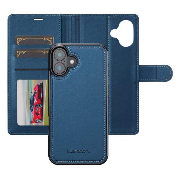LC.imeeke - LC.IMEEKE L2 Series iPhone 16 Plus Plånboksfodral Konstläder - Blå