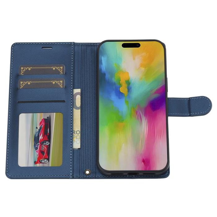 LC.imeeke - LC.IMEEKE L2 Series iPhone 16 Plus Plånboksfodral Konstläder - Blå
