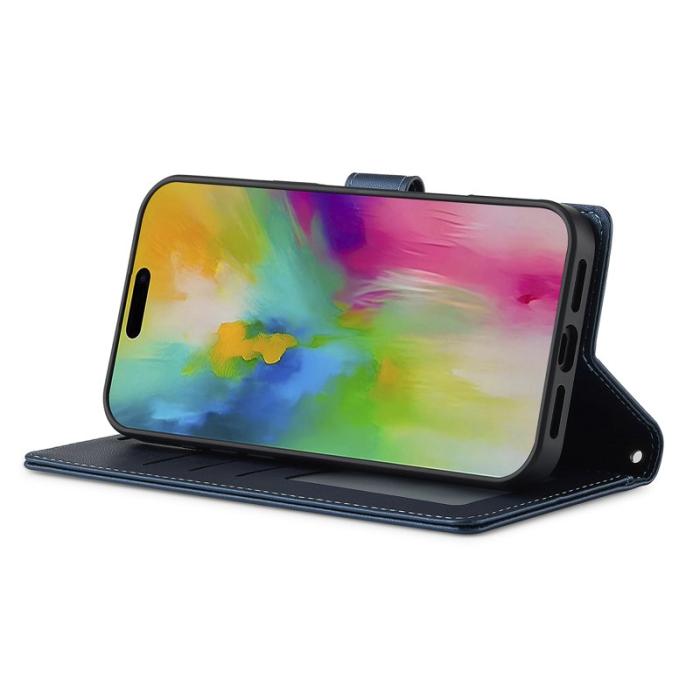 LC.imeeke - LC.IMEEKE L2 Series iPhone 16 Plus Plånboksfodral Konstläder - Blå
