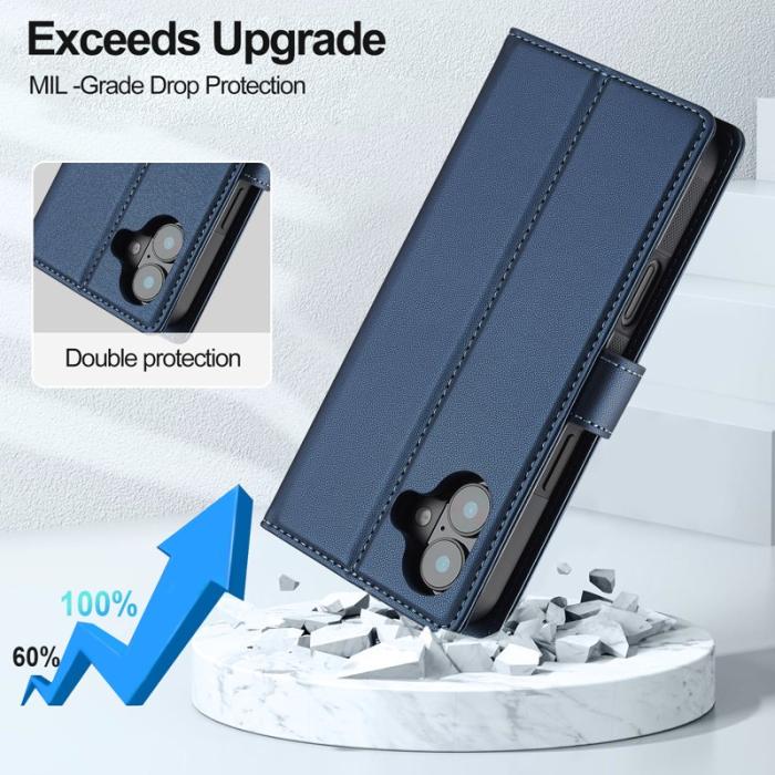 LC.imeeke - LC.IMEEKE L2 Series iPhone 16 Plus Plånboksfodral Konstläder - Blå