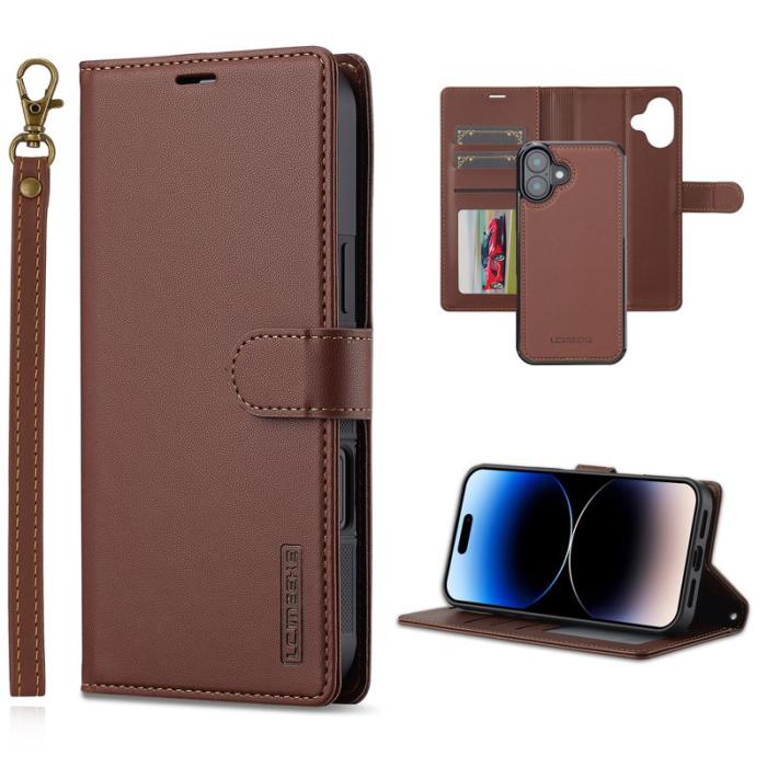 LC.imeeke - LC.IMEEKE L2 Series iPhone 16 Plus Plånboksfodral Konstläder - Brun