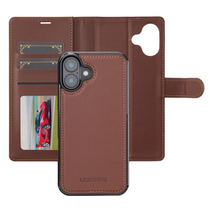 LC.imeeke - LC.IMEEKE L2 Series iPhone 16 Plus Plånboksfodral Konstläder - Brun