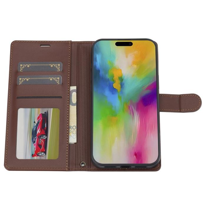 LC.imeeke - LC.IMEEKE L2 Series iPhone 16 Plus Plånboksfodral Konstläder - Brun