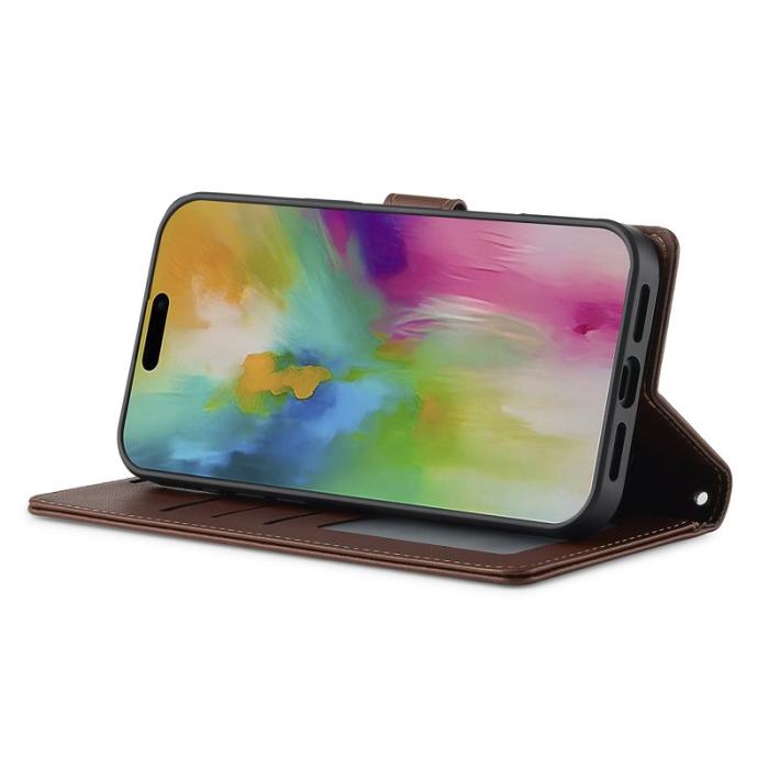 LC.imeeke - LC.IMEEKE L2 Series iPhone 16 Plus Plånboksfodral Konstläder - Brun