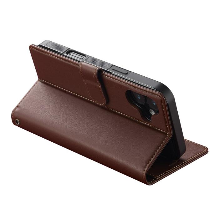 LC.imeeke - LC.IMEEKE L2 Series iPhone 16 Plus Plånboksfodral Konstläder - Brun