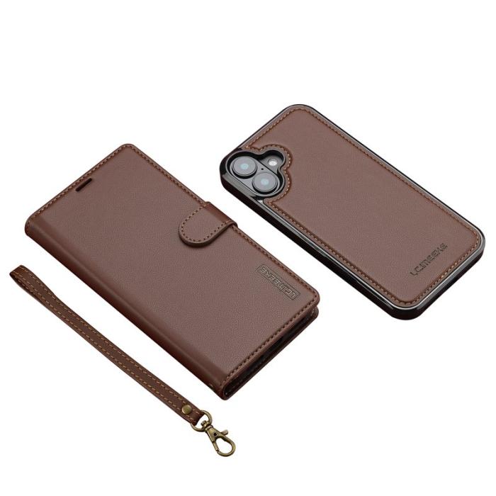 LC.imeeke - LC.IMEEKE L2 Series iPhone 16 Plus Plånboksfodral Konstläder - Brun
