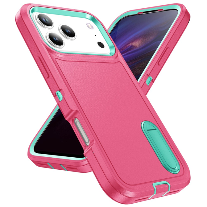 A-One Brand - iPhone 17 Pro Max Mobilskal Med Kickstand Silikon - Rosa/Ljusgrön