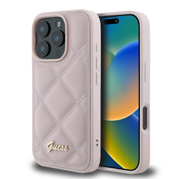 Guess iPhone 16 Pro Max Mobilskal Quilted Metal Logo - Rosa | 2353 | AlltMobil