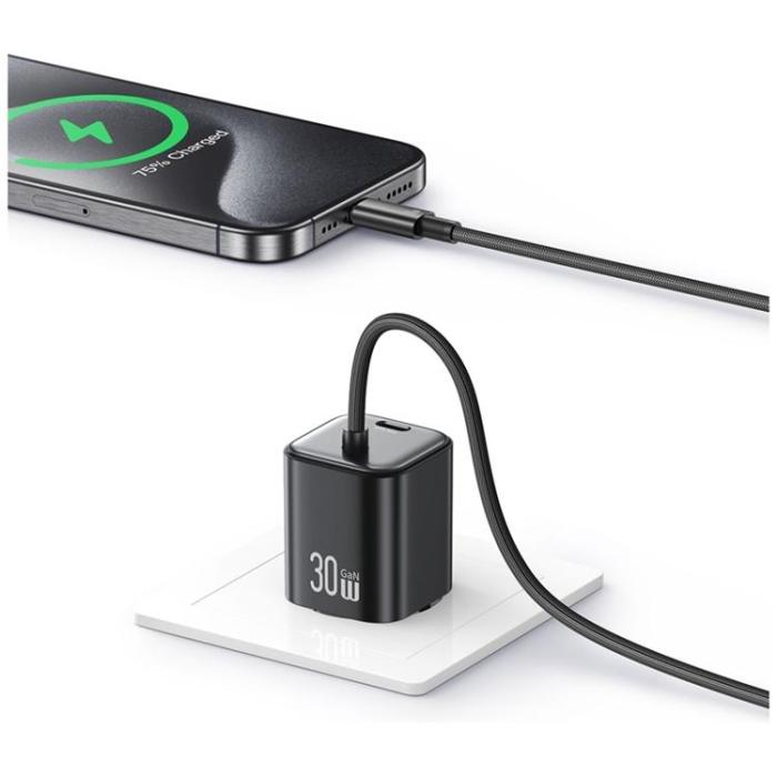 USAMS - USAMS Snabbladdare 30W 2xUSB-C GaN Mini JC - Svart