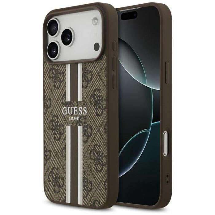 Guess - Guess iPhone 17 Pro Max Mobilskal MagSafe 4G Printed Stripes - Brun