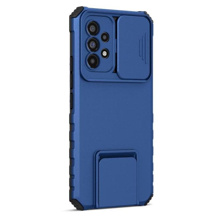 OEM - Galaxy A12 4G Skal Kickstand Kameraskydd Slide - Blå