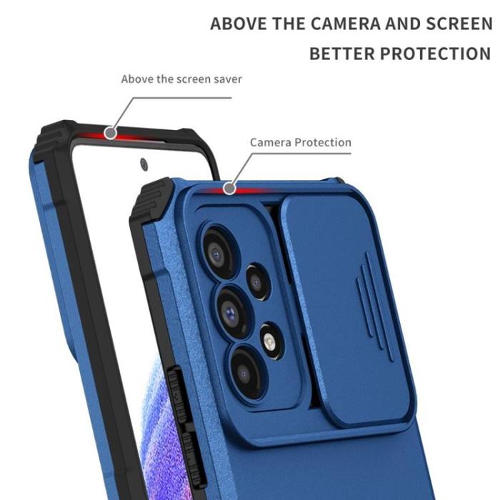 OEM - Galaxy A12 4G Skal Kickstand Kameraskydd Slide - Blå
