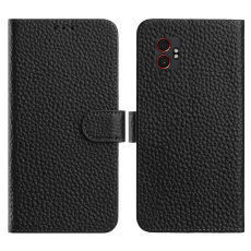 A-One Brand - Galaxy XCover 7 Pro Plånboksfodral Äkta Läder Litchi - Svart